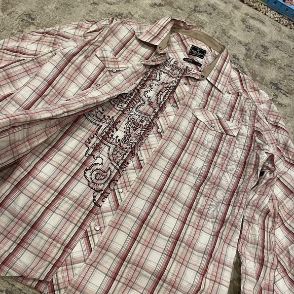 Marc Ecko No. 72 Times Square Western Plaid Cut & Sew Pearl Snap — Size XL - Picture 3 of 10